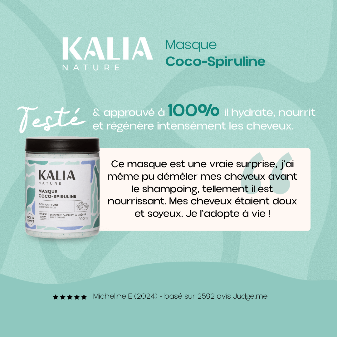 Avis client sur le masque coco-spiruline : 100 % approuvé, il nourrit et hydrate intensément !