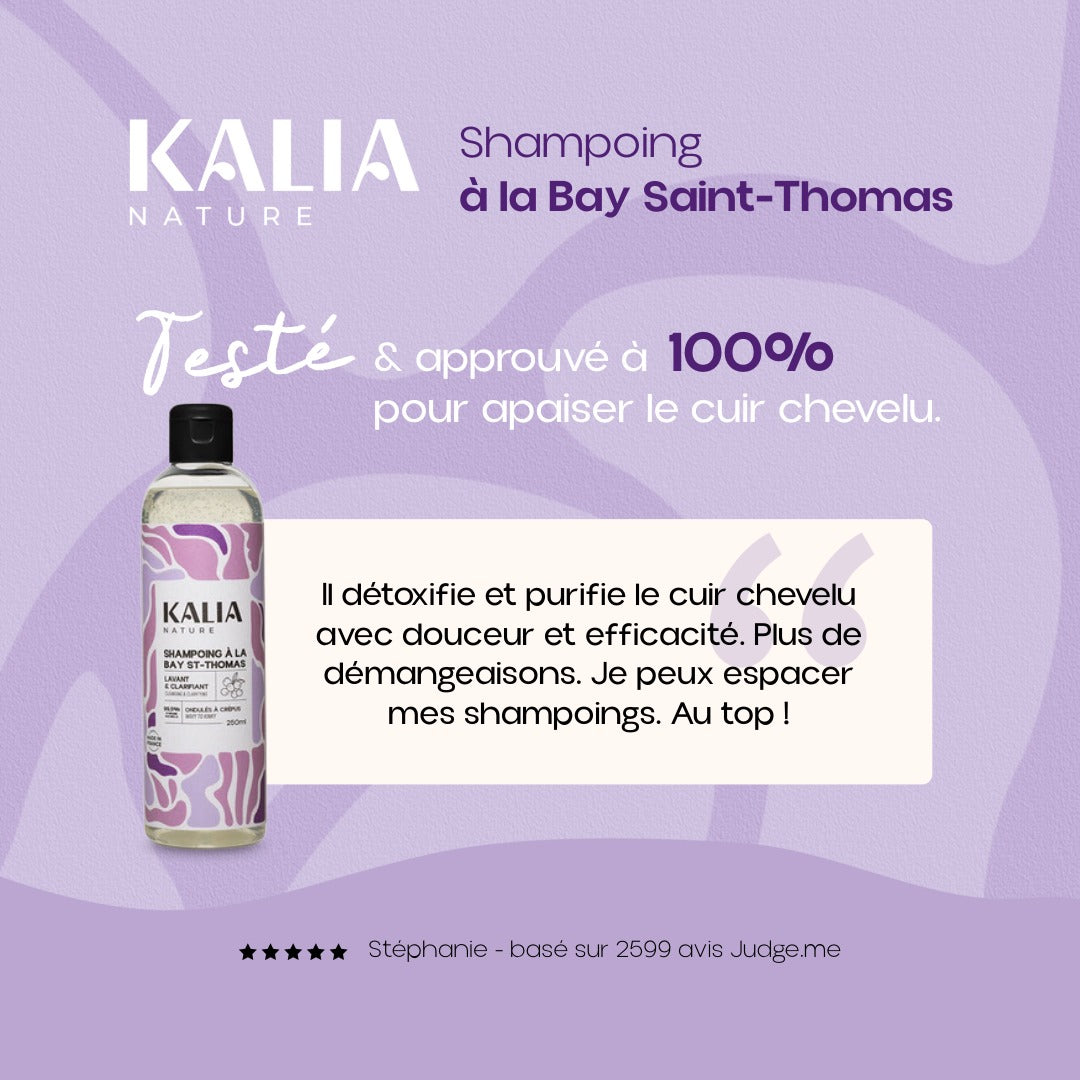 avis client sur le produit shampoing à la bay st thomas : approuvé à 100% pour apaiser le cuir chevlu