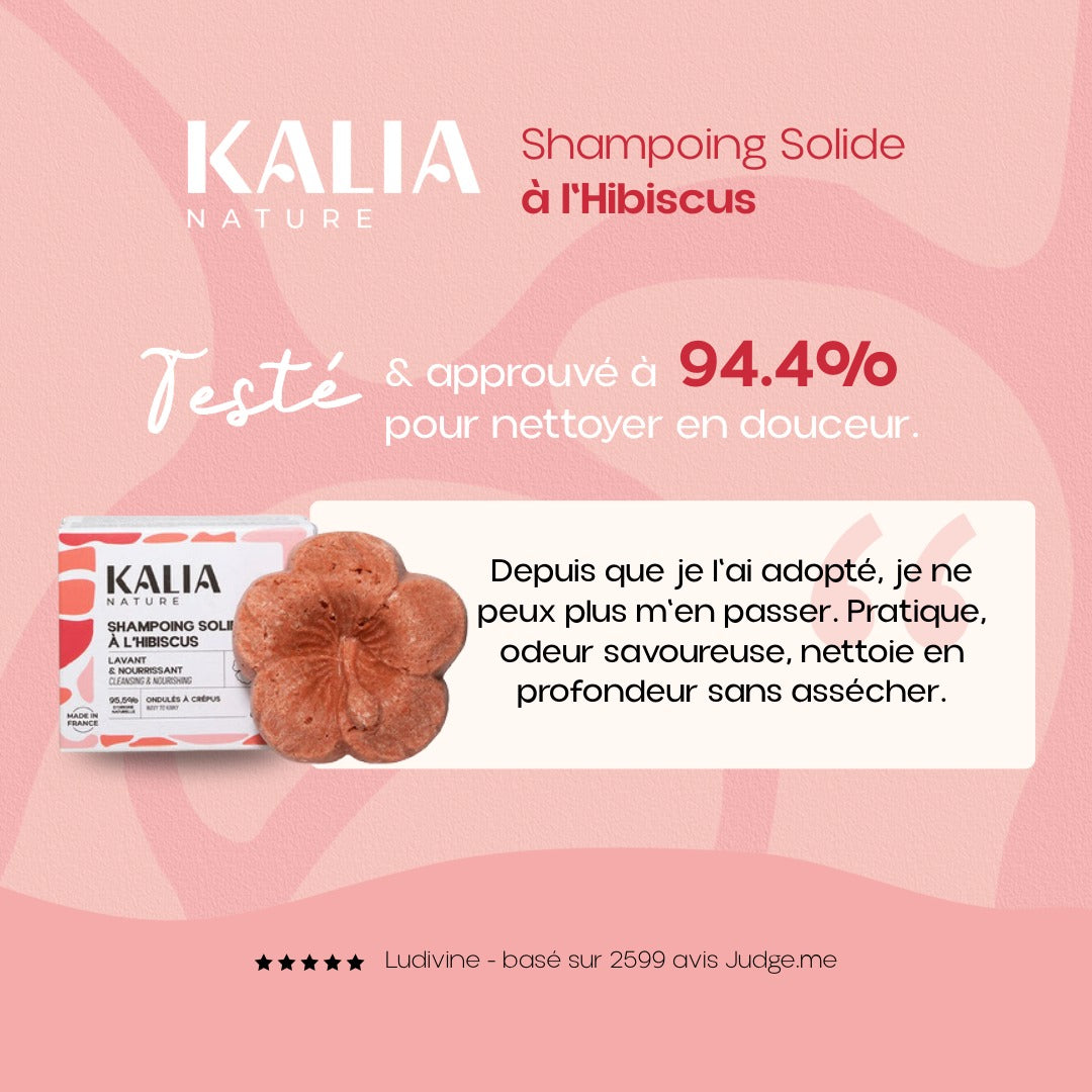 avis client sur le produit shampoing solide à l'hibiscus : approuvé à 94.4% pour nettoyer en douceur