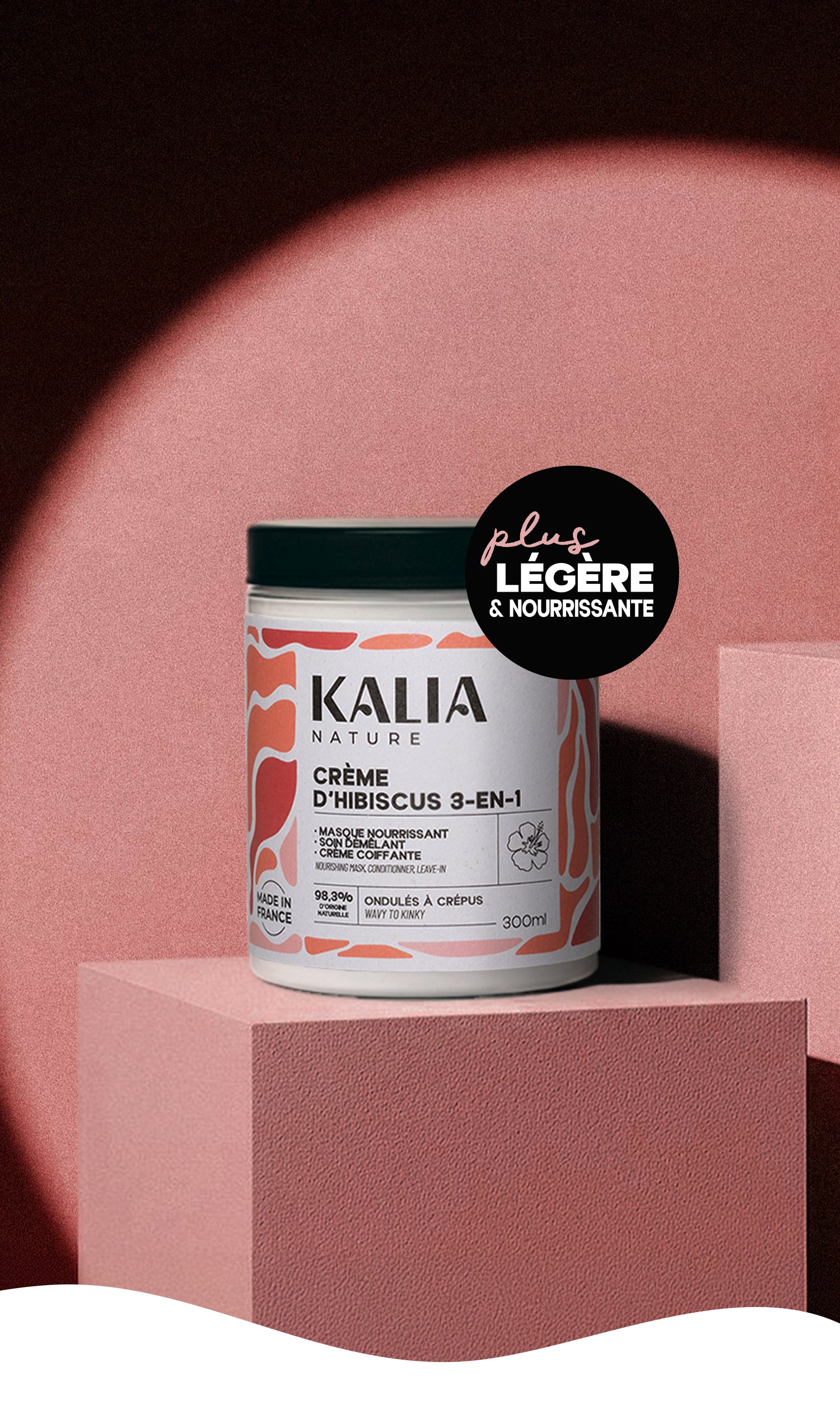 photo de la nouvelle formule de la crème s'hibiscus 3-en1 Kalia Nature. Nouvelle texture légère et onctueuse