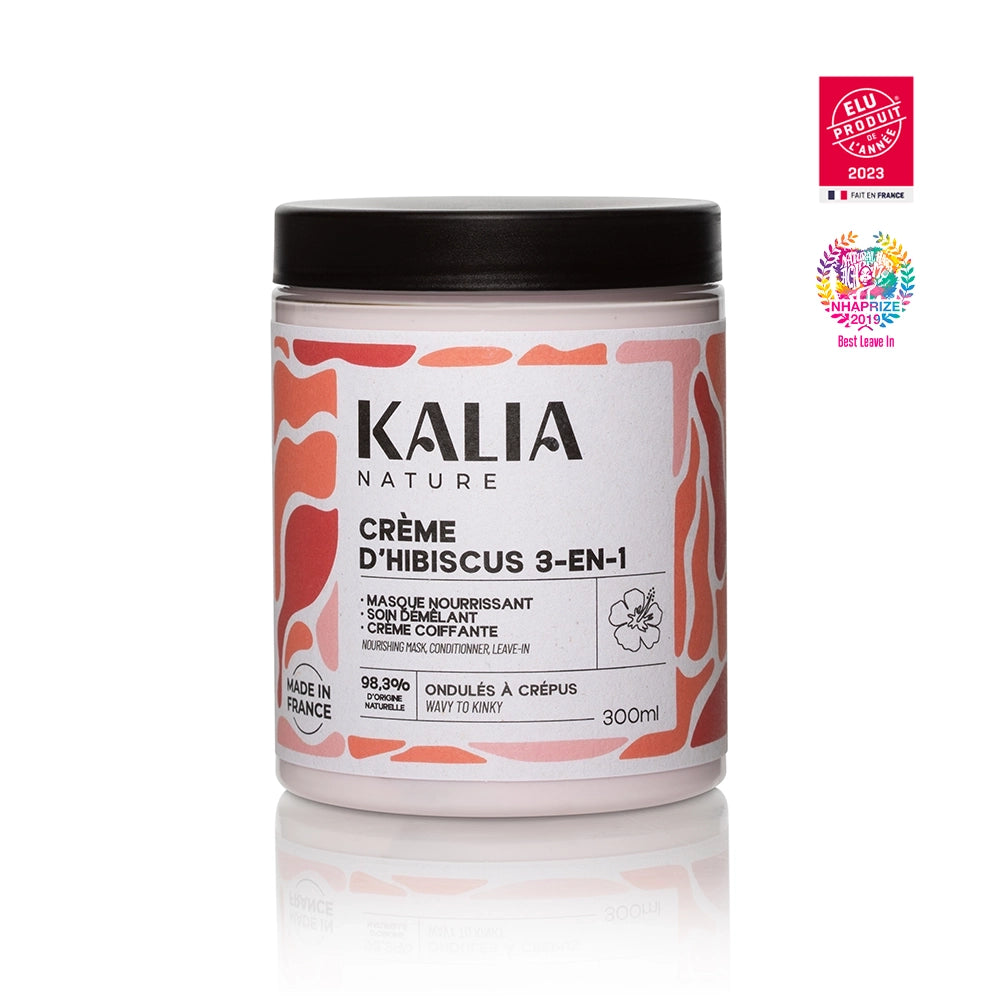 Crème d’Hibiscus 3-en-1 Kalia Nature – soin multifonction pour hydrater, démêler et nourrir les cheveux ondulés à crépus.