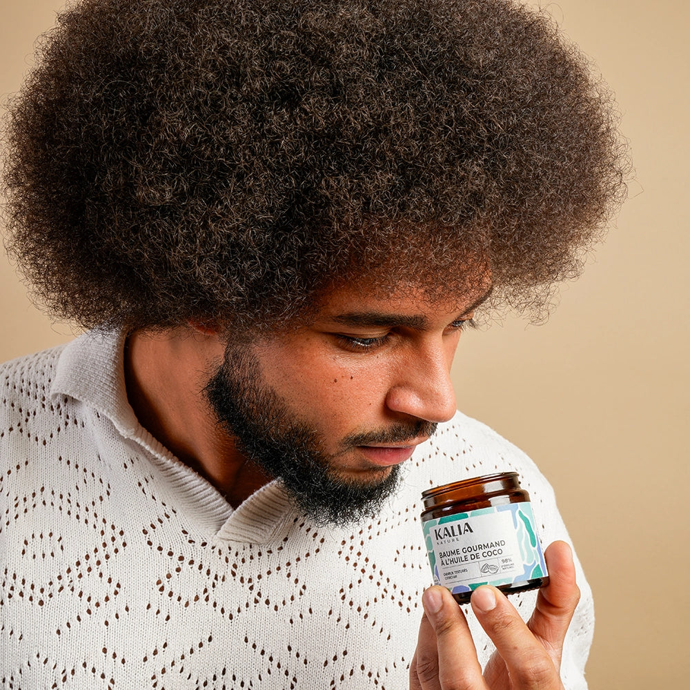 Baume Gourmand Kalia Nature à l’Huile de Coco – soin nourrissant pour cheveux texturés, frisés et crépus.