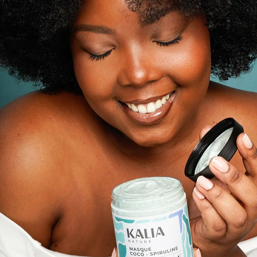 Masque Coco Spiruline Kalia Nature – Réparation intense, nutrition profonde et brillance naturelle pour cheveux texturés.