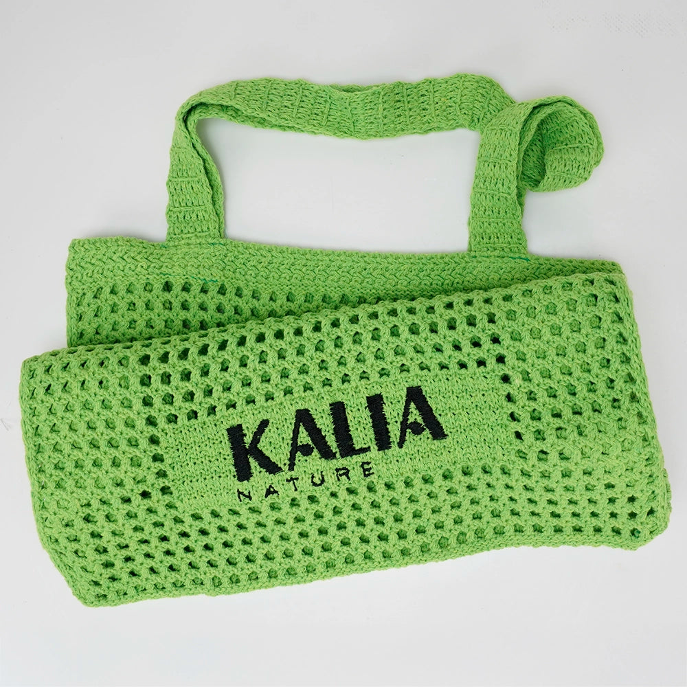 Sac Summer Toto Bag vert Kalia Nature, en crochet, léger et élégant pour accompagner toutes tes journées d’été.