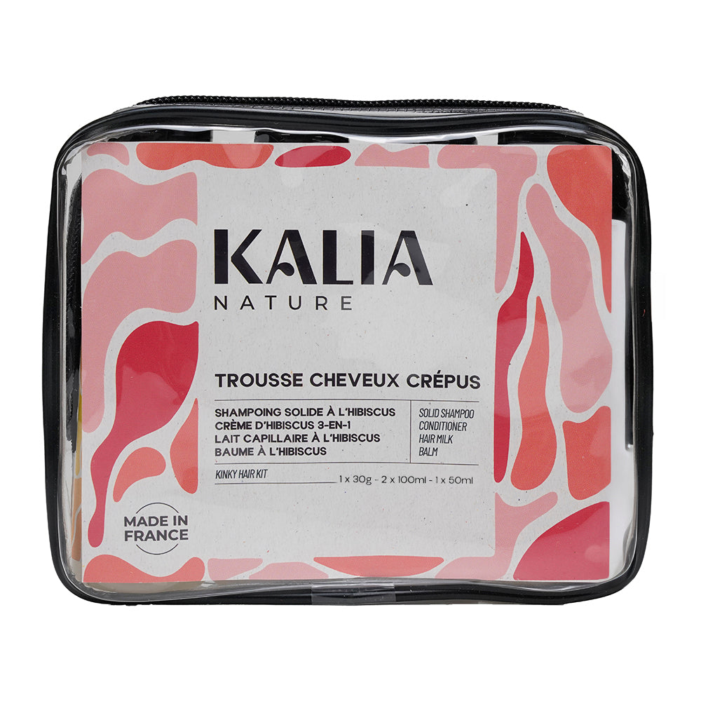 Ensemble de soins capillaires Kalia Nature en format voyage pour cheveux crépus dans une trousse